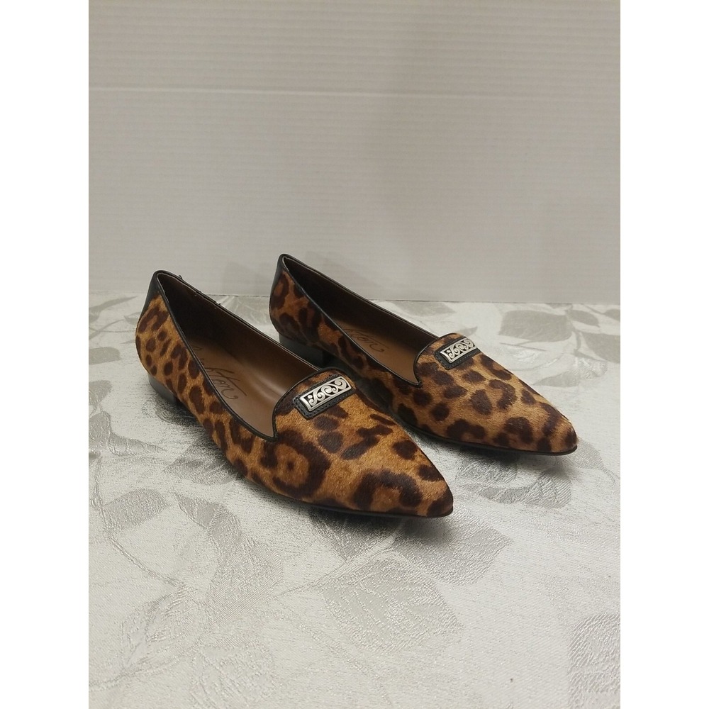 Brighton 7.5 Eve Leopard Print Calf Hair Flats Shoes Leather Loafers Pointed